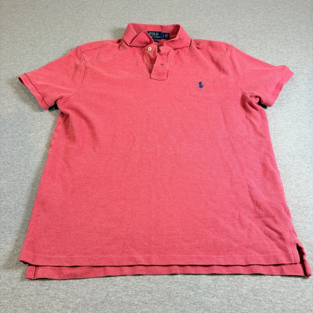 Polo Ralph Lauren Polo Shirt Mens LG Chambray Red Custom Slim Fit Short Sleeve